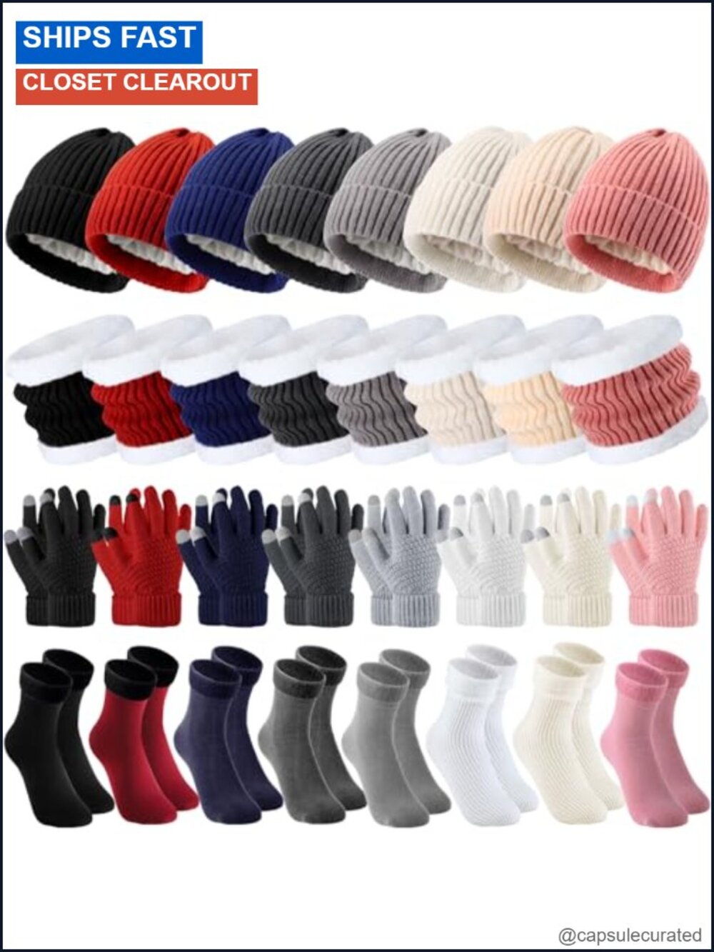 8 Pack Winter Hat Scarf Gloves Set Fleece Lined Touchscreen Pom Beanie